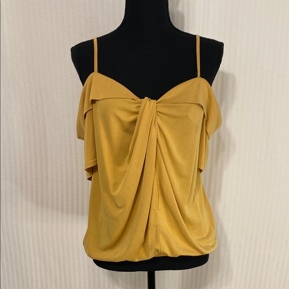 Gimmicks Off Shoulder Draped Top Boho Festival Indie Y2K Medium Mustard Yellow